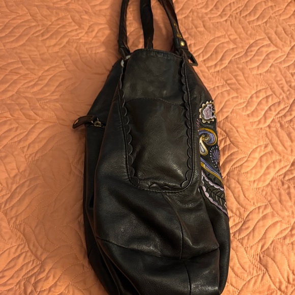 Isabella Fiore Black Bag with Purple, white  and Gold Embroidered Design - Picture 5 of 13